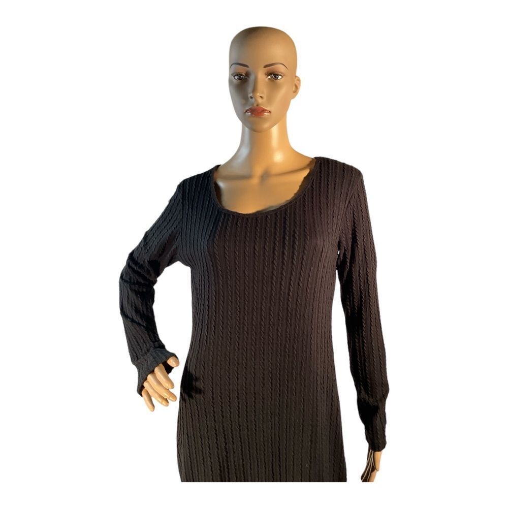 Ekouaer Women’s Black Dress Rib Knit Long Sleeve Side Slit Bodycon Dress SIZE M - Picture 2 of 12